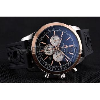 Breitling Transocean Black Dial Black Rubber Strap Rose Gold Bezel 98208