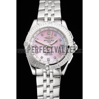 Breitling Colt Lady Pink Dial Diamond Hour Marks Stainless Steel Case And Bracelet