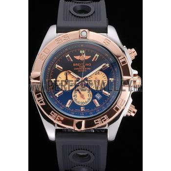 Cheap Breitling Chronomat Black Dial Rose Gold Bezel And Subdials Stainless Steel Case Black Rubber Strap