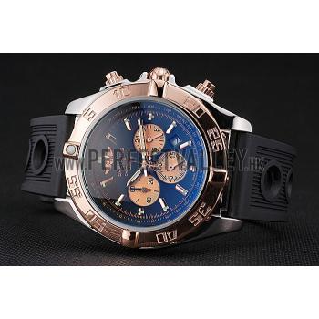 Cheap Breitling Chronomat Black Dial Rose Gold Bezel And Subdials Stainless Steel Case Black Rubber Strap