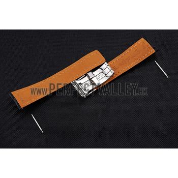 Breitling Black Leather White Stitching Bracelet  622482