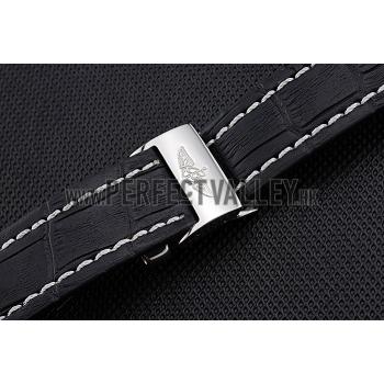 Breitling Black Leather White Stitching Bracelet  622482