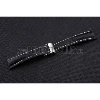 Breitling Black Leather White Stitching Bracelet  622482