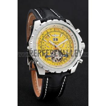 Breitling Bentley Mulliner Tourbillon Yellow Dial Stainless Steel Case Black Leather Strap  622730