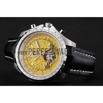 Breitling Bentley Mulliner Tourbillon Yellow Dial Stainless Steel Case Black Leather Strap  622730