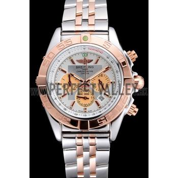 Replica Breitling Chronomat White Dial Rose Gold Bezel And Subdials Stainless Steel Case Two Tone Bracelet