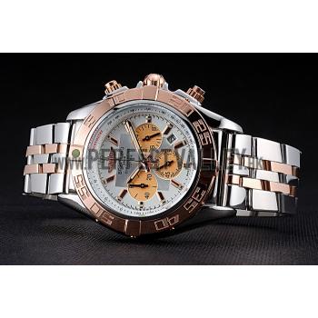 Replica Breitling Chronomat White Dial Rose Gold Bezel And Subdials Stainless Steel Case Two Tone Bracelet