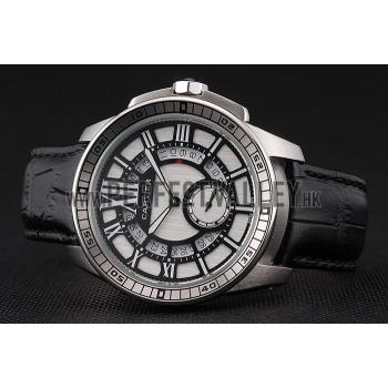 Cartier Calibre De Cartier Small Seconds Black And White Dial Stainless Steel Case Black Leather Strap