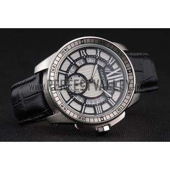 Cartier Calibre De Cartier Small Seconds Black And White Dial Stainless Steel Case Black Leather Strap