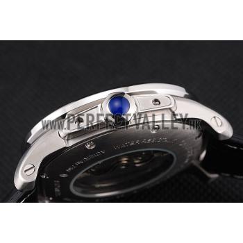 Cartier Calibre De Cartier Small Seconds Black And White Dial Stainless Steel Case Black Leather Strap