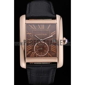 Cartier Tank MC Brown Dial Gold Case Black Leather Strap  622581