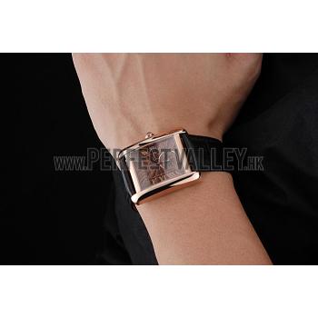 Cartier Tank MC Brown Dial Gold Case Black Leather Strap  622581