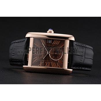 Cartier Tank MC Brown Dial Gold Case Black Leather Strap  622581