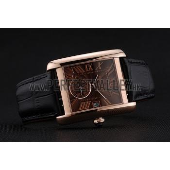 Cartier Tank MC Brown Dial Gold Case Black Leather Strap  622581