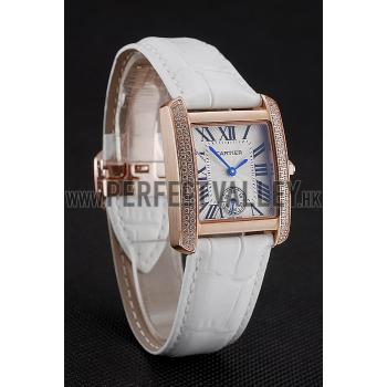 Cartier Tank MC Gold Diamond Case White Dial White Leather Strap  622169