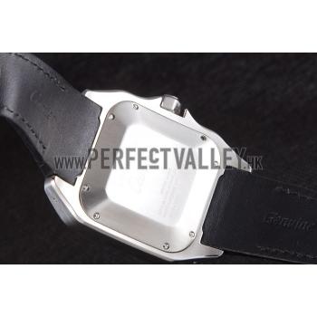 Swiss Cartier Santos Stainless Steel Bezel with Black Leather Strap  621524