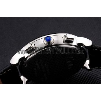 Cartier Rotonde Chronograph White Dial Stainless Steel Case Black Leather Strap