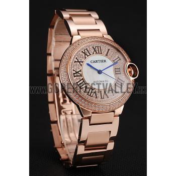 Swiss Cartier Ballon Bleu 40 MM Diamond Dial Diamond Case Rose Gold Bracelet 1453881