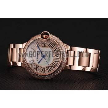 Swiss Cartier Ballon Bleu 40 MM Diamond Dial Diamond Case Rose Gold Bracelet 1453881