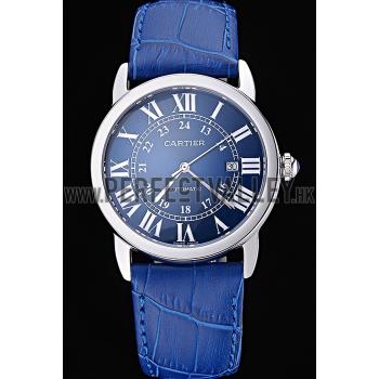 Swiss Cartier Ronde Solo Stainless Steel Case Blue Dial Roman Numerals  622193