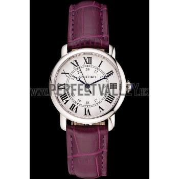 Cheap Cartier Ronde White Dial Stainless Steel Case Purple Leather Strap