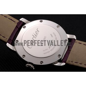 Cheap Cartier Ronde White Dial Stainless Steel Case Purple Leather Strap