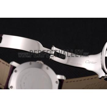 Cheap Cartier Ronde White Dial Stainless Steel Case Purple Leather Strap