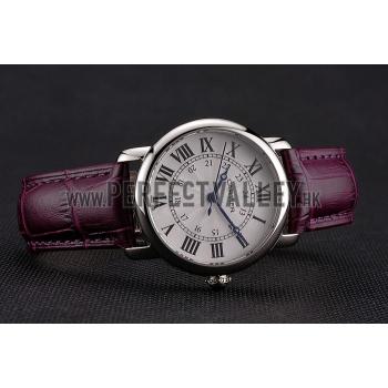 Cheap Cartier Ronde White Dial Stainless Steel Case Purple Leather Strap