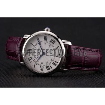 Cheap Cartier Ronde White Dial Stainless Steel Case Purple Leather Strap