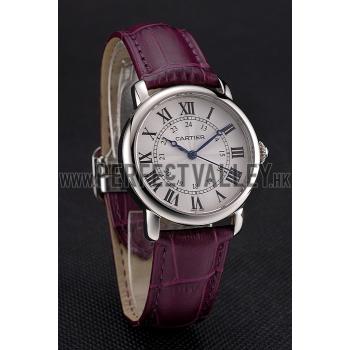 Cheap Cartier Ronde White Dial Stainless Steel Case Purple Leather Strap