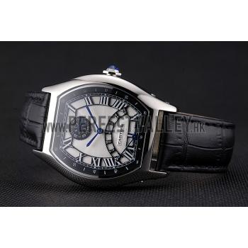 Cartier Tortue Perpetual Calendar White Dial Stainless Steel Case Black Leather Strap Replica