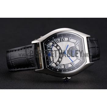 Cartier Tortue Perpetual Calendar White Dial Stainless Steel Case Black Leather Strap Replica