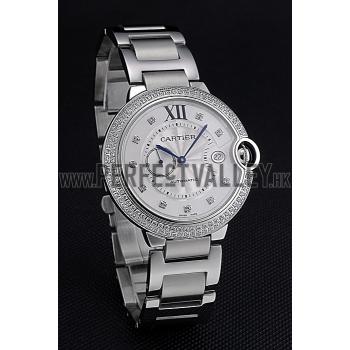 Swiss Cartier Ballon Bleu Diamond Case White Dial Stainless Steel Bracelet  622673