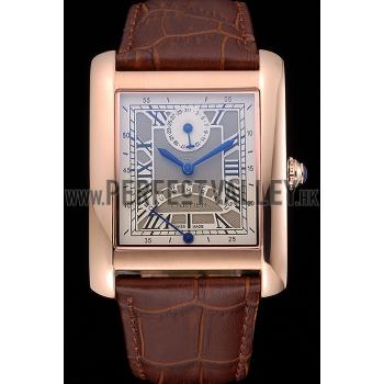 Replica Cartier Tank White Dial Rose Gold Case Brown Leather Strap  622764