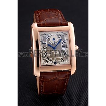 Replica Cartier Tank White Dial Rose Gold Case Brown Leather Strap  622764