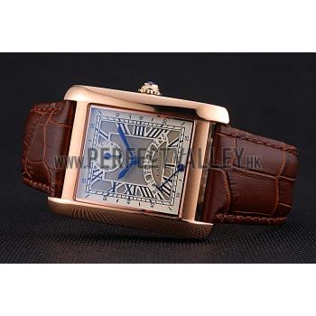 Replica Cartier Tank White Dial Rose Gold Case Brown Leather Strap  622764