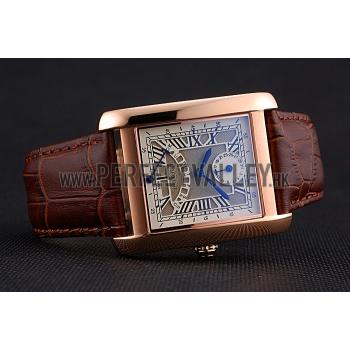 Replica Cartier Tank White Dial Rose Gold Case Brown Leather Strap  622764