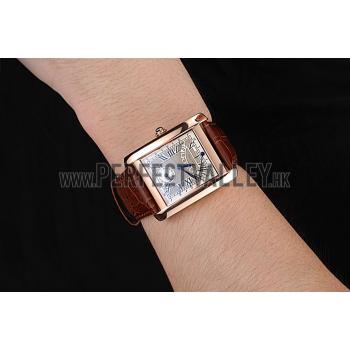 Replica Cartier Tank White Dial Rose Gold Case Brown Leather Strap  622764