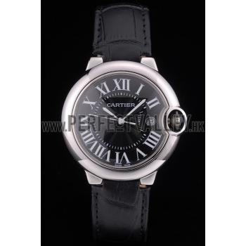 Cartier Ballon Bleu 38mm Black Dial Stainless Steel Case Black Leather Bracelet