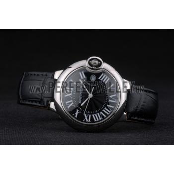 Cartier Ballon Bleu 38mm Black Dial Stainless Steel Case Black Leather Bracelet