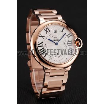 Swiss Cartier Ballon Bleu Two Timezone White Dial Rose Gold Case Rose Gold Bracelet 1453871