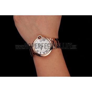 Swiss Cartier Ballon Bleu Two Timezone White Dial Rose Gold Case Rose Gold Bracelet 1453871