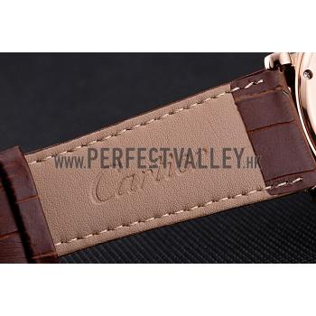 Cheap Cartier Rotonde Chronograph White Dial Rose Gold Case Brown Leather Strap