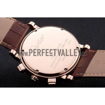 Cheap Cartier Rotonde Chronograph White Dial Rose Gold Case Brown Leather Strap