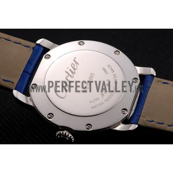 Cheap Cartier Ronde White Dial Diamond Hour Marks Stainless Steel Case Blue Leather Strap