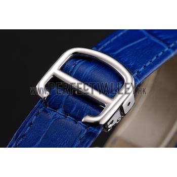 Cheap Cartier Ronde White Dial Diamond Hour Marks Stainless Steel Case Blue Leather Strap