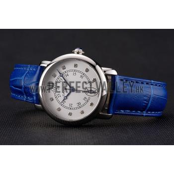 Cheap Cartier Ronde White Dial Diamond Hour Marks Stainless Steel Case Blue Leather Strap