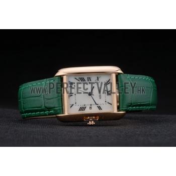 Replica Cartier Tank Anglaise 30mm White Dial Gold Case Green Leather Bracelet