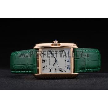 Replica Cartier Tank Anglaise 30mm White Dial Gold Case Green Leather Bracelet