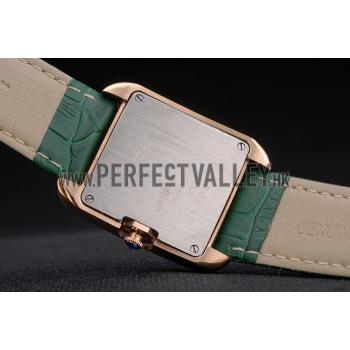 Replica Cartier Tank Anglaise 30mm White Dial Gold Case Green Leather Bracelet